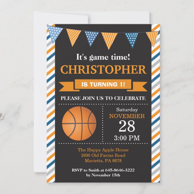 Basket-ball Anniversaire Invitation 1er Anniversai (Devant)