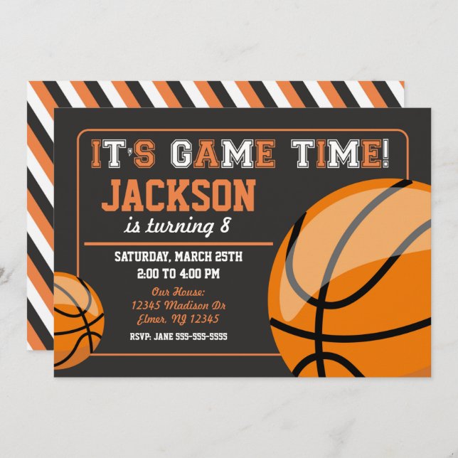 Basket-ball Birthday Invitation Chalkboard (Devant / Derrière)
