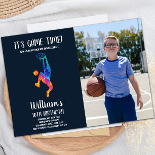 Basket-ball coloré Invitation d'anniversaire avec 
