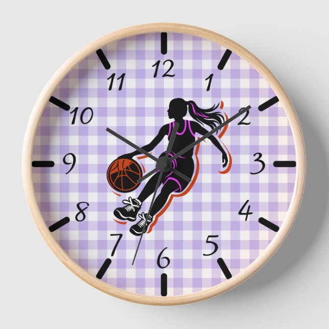 Basket-ball fille Dribbling Horloge murale (Recto)