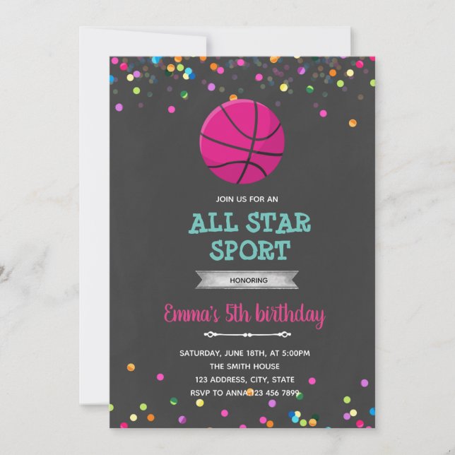 Basket-ball fille invitation anniversaire (Devant)
