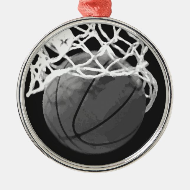 Basket-ball noir et blanc Ornements de Noël (Devant)