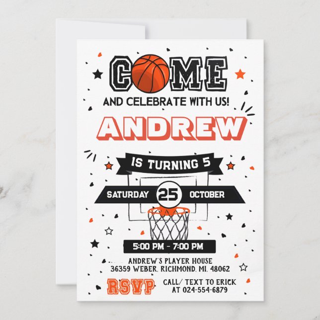 Basket-ball personnel Anniversaire Invitation (Devant)