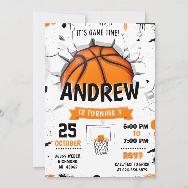 Basket-ball personnel Anniversaire Invitation (Devant)