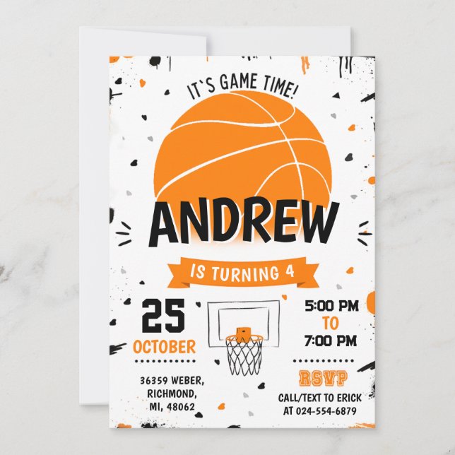 Basket-ball personnel Anniversaire Invitation (Devant)