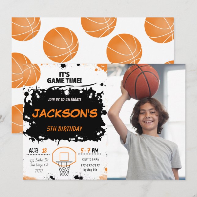 basket-ball photo Invitation (Devant / Derrière)