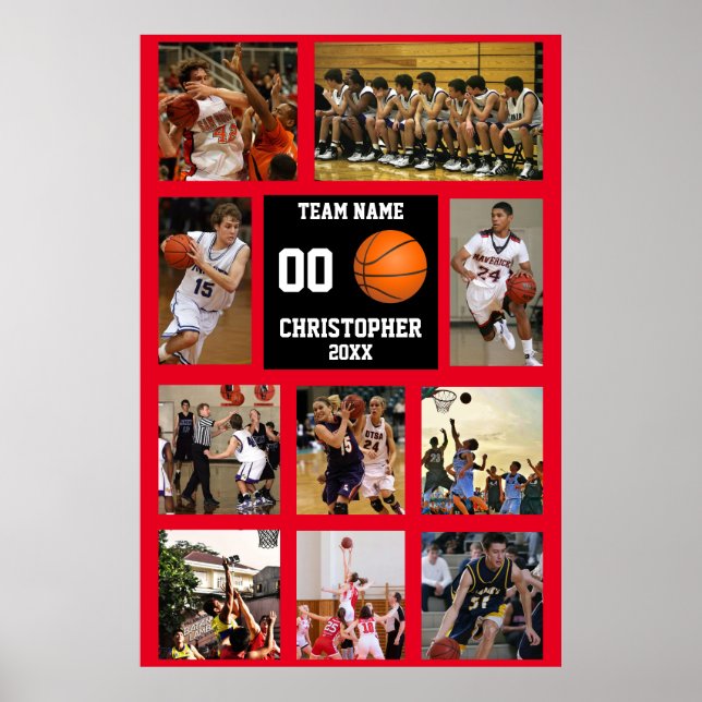 Basket-ball Souvenirs Red Photo Collage Poster (Devant)