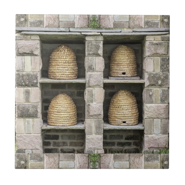 Basket Bee Hive Apiculture Vintage Tile (Front)