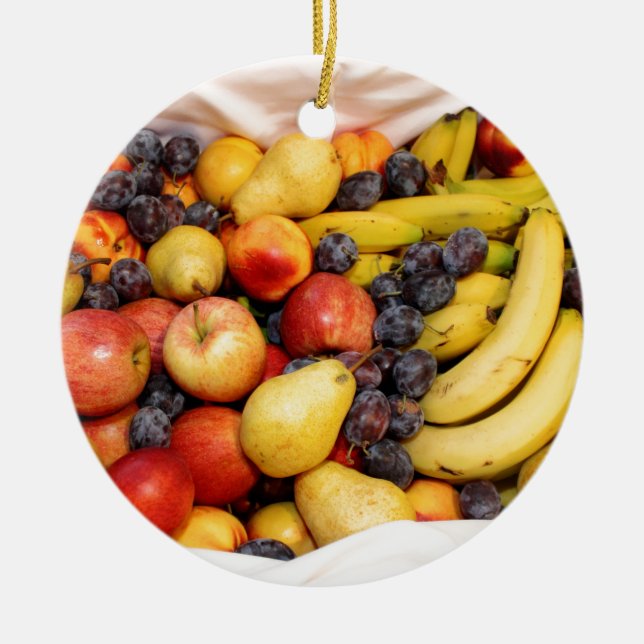 Basket Full Of Fruits Ceramic Ornament (Front)