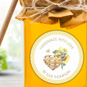 Basket Heart & Honeycomb 🌻 Custom Honey Classic Round Sticker