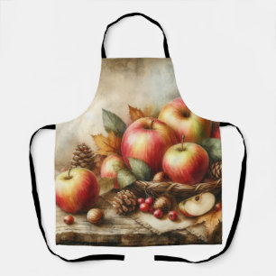 Basket of apples on table vintage watercolor  apron