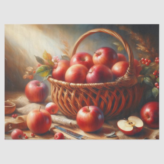 Basket of Apples Still Life Painting Decoupage Tissue Paper (Front)