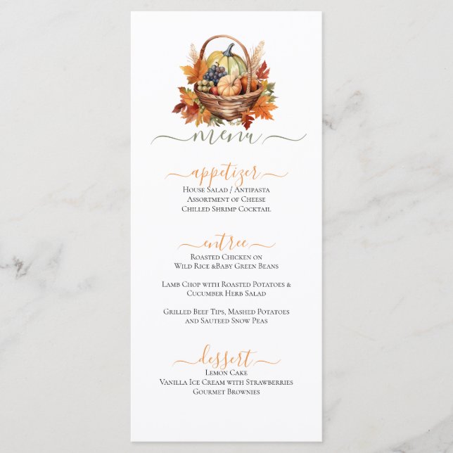 Basket of Cheer Festive Fall Celebration Themed Menu (Front)