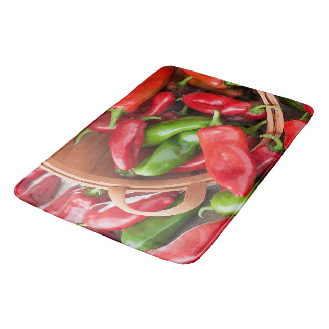 Basket of Chili Peppers Kitchen Rug Mat Home Decor (Angled)