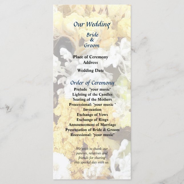 Basket of Dried Flowers Wedding Program (Front)