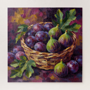Basket of Figs and Plums Oil Painting Art Jigsaw Puzzle