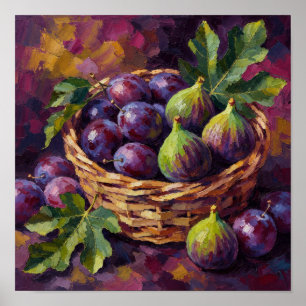 Basket of Figs and Plums Oil Painting Art Poster