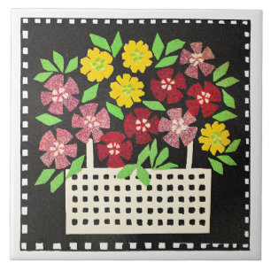 Basket of Flowers, red and yellow, Tile