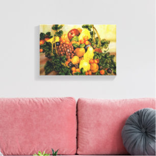 Basket of Fruit Watercolor Painting Canvas Print