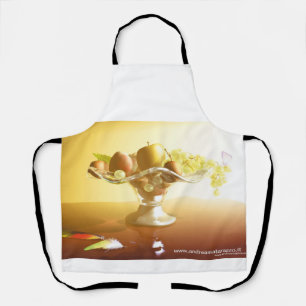 Basket of glass with fruits and batterfly apron