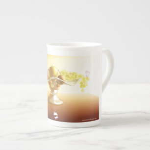 Basket of glass with fruits and batterfly bone china mug