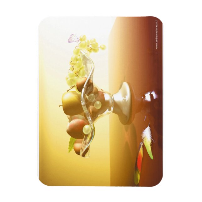 Basket of glass with fruits and batterfly  magnet (Vertical)
