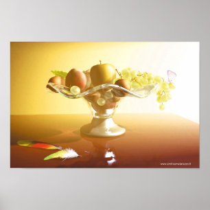 Basket of glass with fruits and batterfly poster