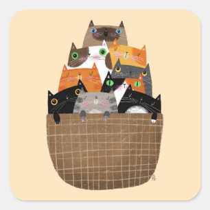 Basket of Kittens Square Sticker