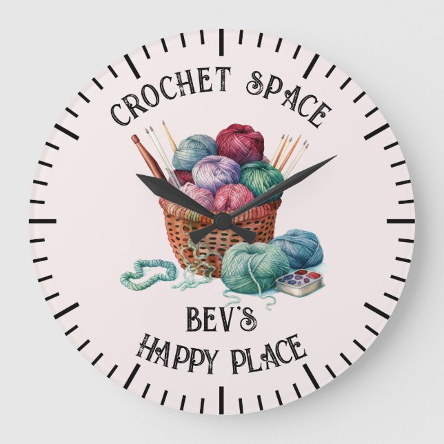 Basket of knitting and crochet large clock (Front)