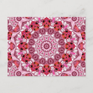Basket of Lace, Abstract Red, Pink, White Mandala Postcard