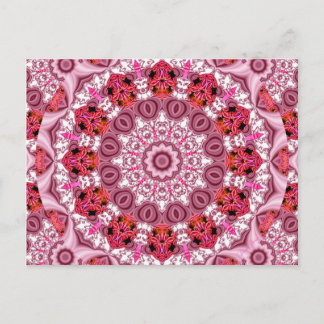 Basket of Lace, Abstract Red, Pink, White Mandala Postcard