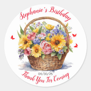 Basket Of Pink Yellow Purple Flowers Classic Round Sticker