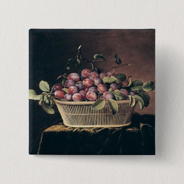 Basket of Plums 2 Inch Square Button (Front)