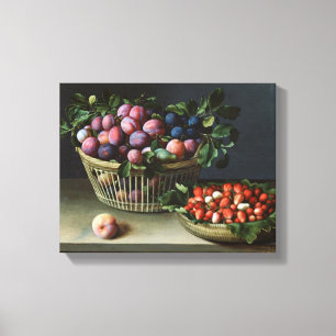 Basket of Plums and Basket of Strawberries, 1632 Canvas Print