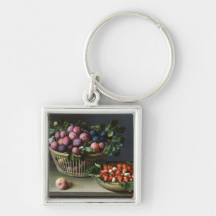 Basket of Plums and Basket of Strawberries, 1632 Keychain