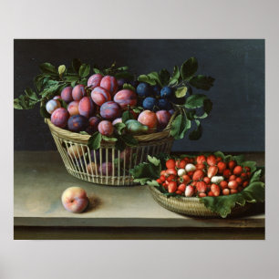 Basket of Plums and Basket of Strawberries, 1632 Poster