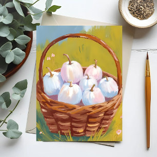 Basket of Pumpkins   Watercolor Fall Autumn Holiday Postcard