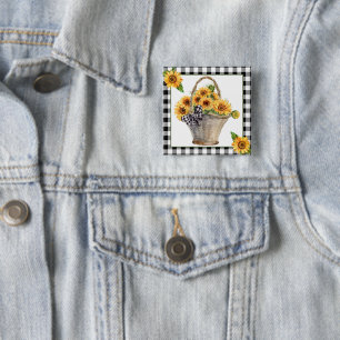 Basket of sunflowers  2 inch square button