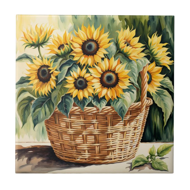 Basket of Sunflowers Tile (Front)