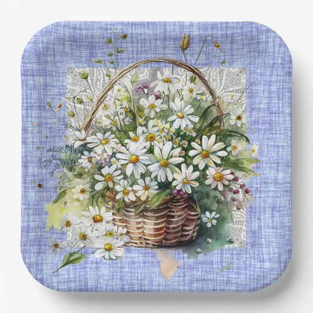 Basket Of White Daises   Paper Plate (Front)