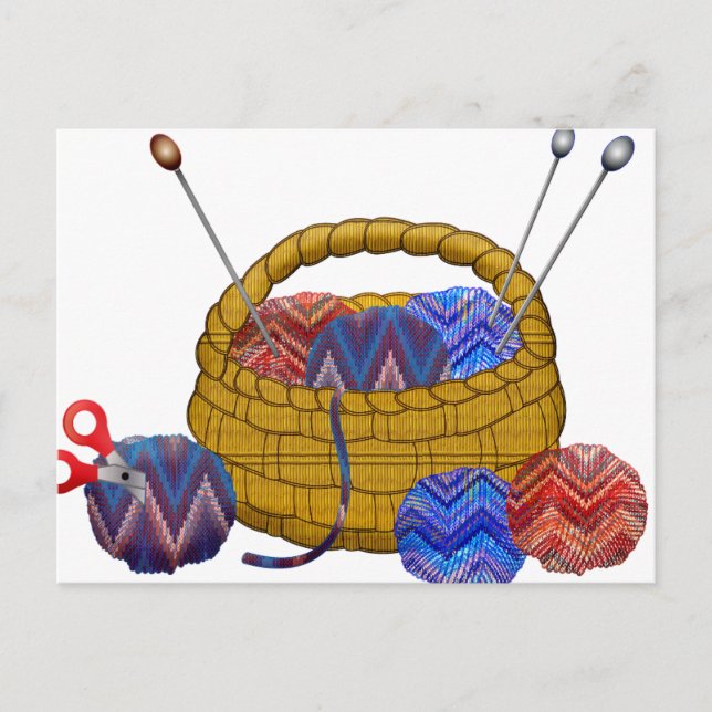 Basket of Yarn Knitting Needles Crochet Craft Postcard (Front)