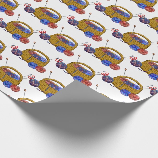 Basket of Yarn Knitting Needles Crochet Craft Wrapping Paper (Corner)