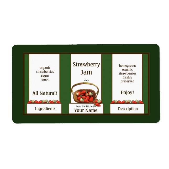 Basket Strawberry Jam Canning Jar Label (Front)