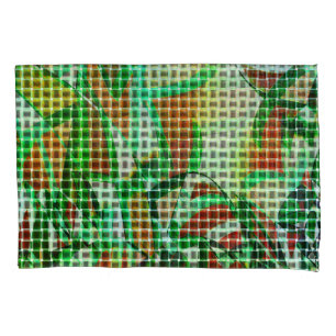 Basket style, green curved ribbons, coral details pillowcase