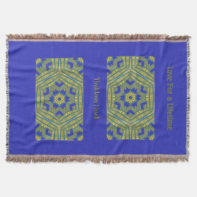 Basket Weave Geometric Blue Yellow  Throw Blanket (Front)