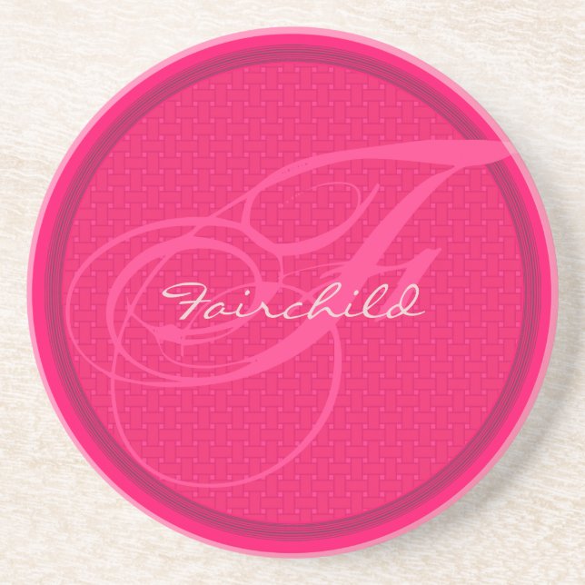 Basket Weave Monogram Wedding Anniversary Coasters (Front)