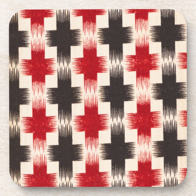 Basket Weave Pattern red and black Abstract art Coaster (Front)