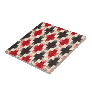 Basket Weave Pattern red and black Abstract art Tile