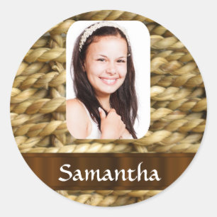 Basket weave photo template classic round sticker