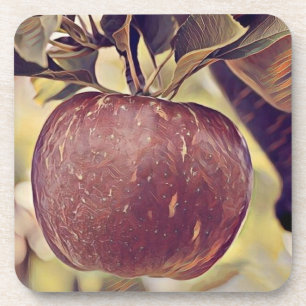 Basket with apples painting of apple tree coaster